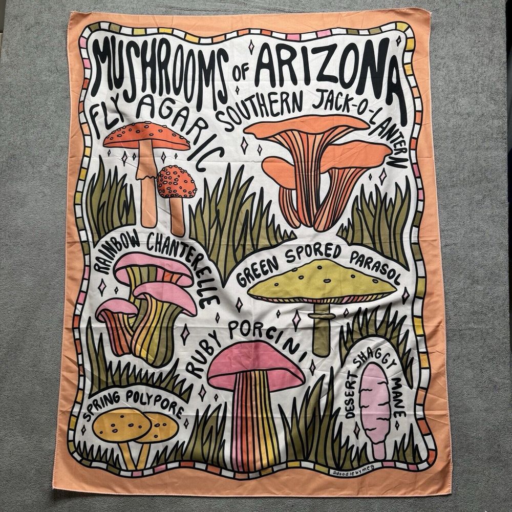 Mushrooms of Arizona Wall Hanging 36" X 28" MCM Style Retro Earthy Neutral‎